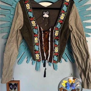 Dolce & Gabbanna   Green and Brown Embroidered Top